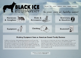 Screenshot of Black Ice Dogsledding Equipment site