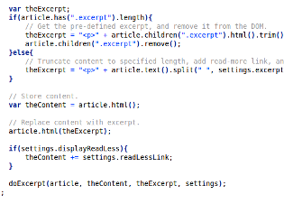 Screenshot of jQuery Excerpt code